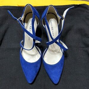 Anne Klein blue suede strappy heel